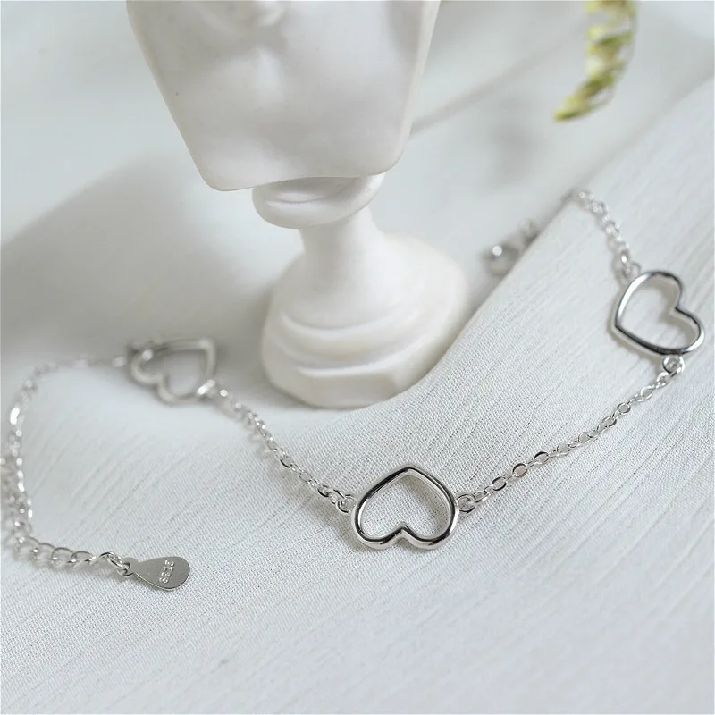 Flyleaf 925 Sterling Silver Heart-shaped Hollow Bracelets For Women Simple Fashion Fine Jewelry Girl Charm &amp Bangles | Украшения и