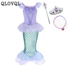 Женский костюм Русалочки Ариэль QLOVQL, платье для Хэллоуина с блестящими блестками и ожерельем в виде короны