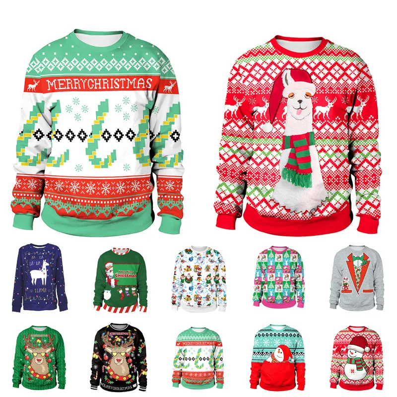 2020 Ugly Christmas Sweater Santa Claus Printed Loose Men Women Pullover Novelty Autumn Winter Tops Clothing | Женская одежда