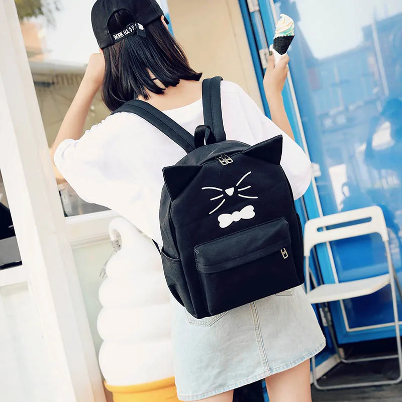 Милый женский рюкзак с кошачьими ушками для девочек школьная сумка повседневный