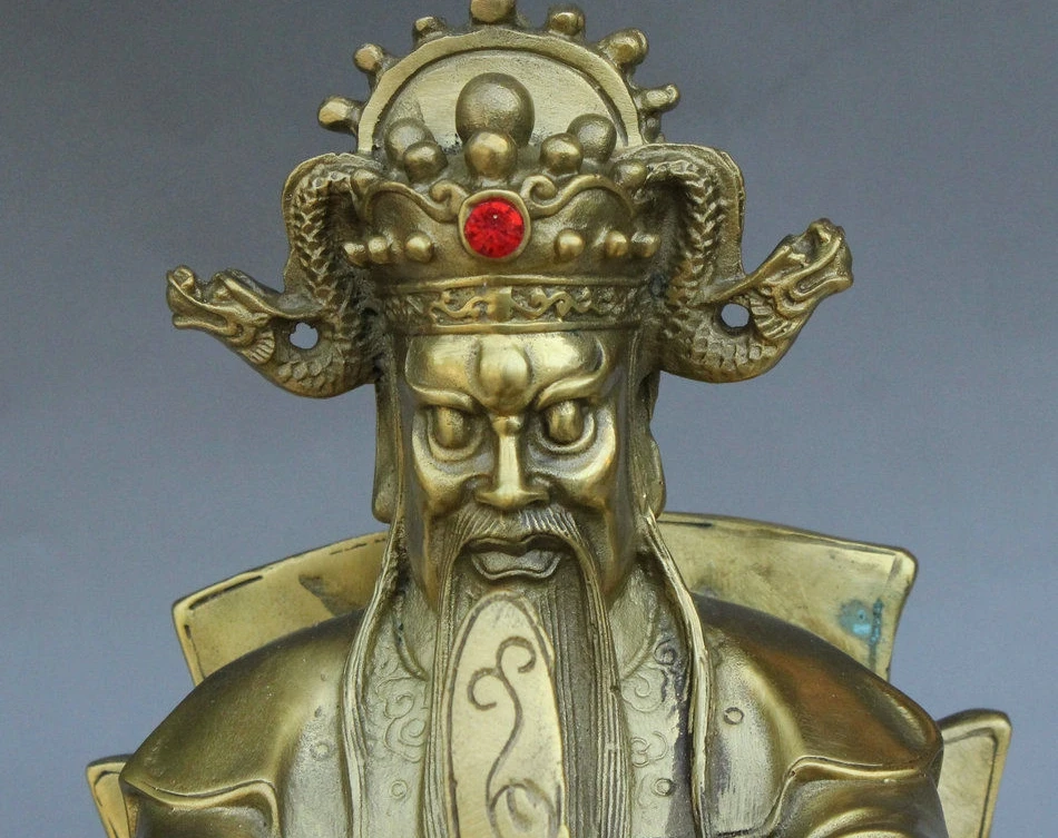 12 &quotКитайский Фэншуй Чистая Латунь Скульптура Миф Дракон Король LongWang Статуя