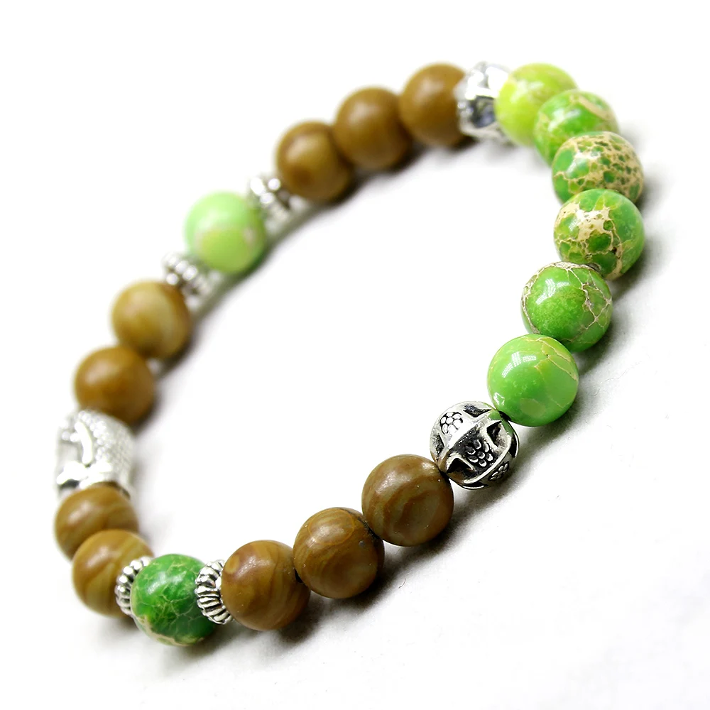 Mala браслет для йоги чакра зеленый морской осадочный с древесным камнем Йога