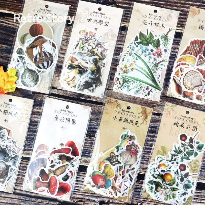 

45Pcs/Set Retro Story Style Series Sticker Scrapbooking DIY Lipstick Perfume Stickers