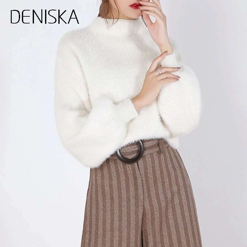 DENISKA 2018 осенний свитер модный Свободный мохер женский фонарь рукав половина