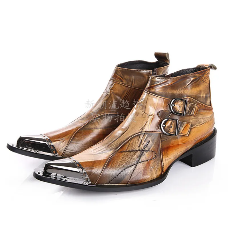 

italian military dress boots steel pointed toe high heels western styles brown double buckle strap cowboy boots shoes man