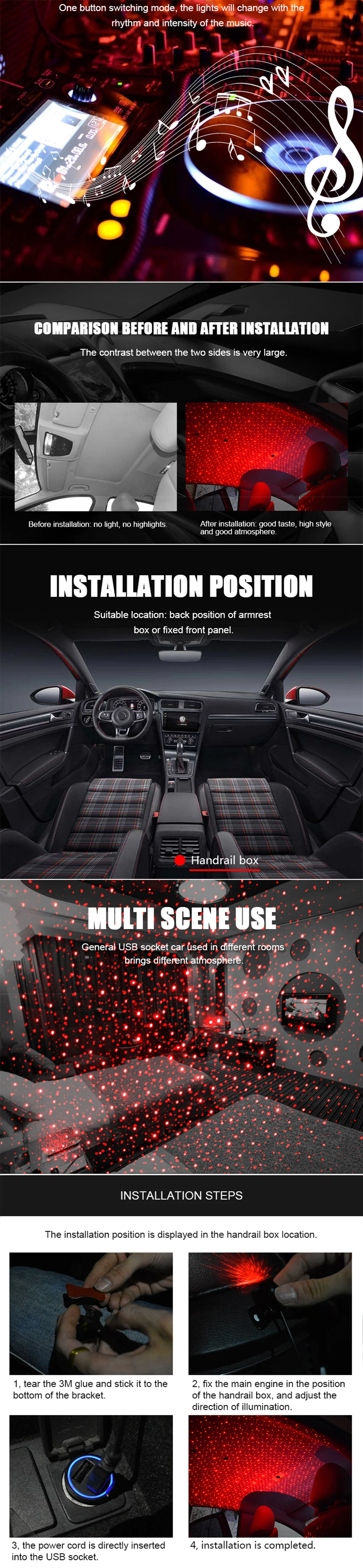 FORAUTO автомобильный атмосферный Звездный светильник s DJ музыкальная звуковая лампа Звездная проекция Голосовое управление автомобильный светильник на крышу интерьерный декоративный светильник