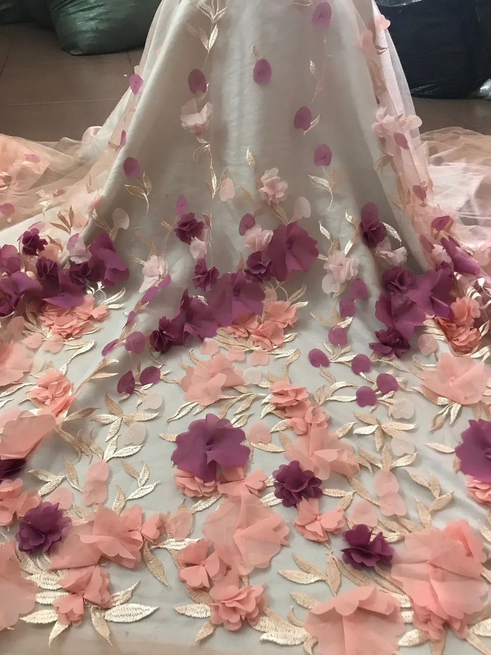 Нигерийская Тюлевая кружевная ткань 3d Цветочная французская сетчатая с вышивкой