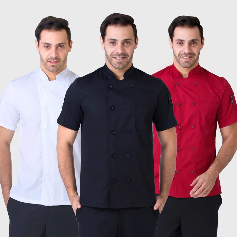 Uniforme de chefs de manga corta, camisa de chef transpirable, malla especial, blanco, uniforme de chef, camarero, ropa de trabajo barata, novedad de verano de 2018