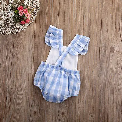 Милый синий клетчатый комбинезон для малышей популярный летний маленьких