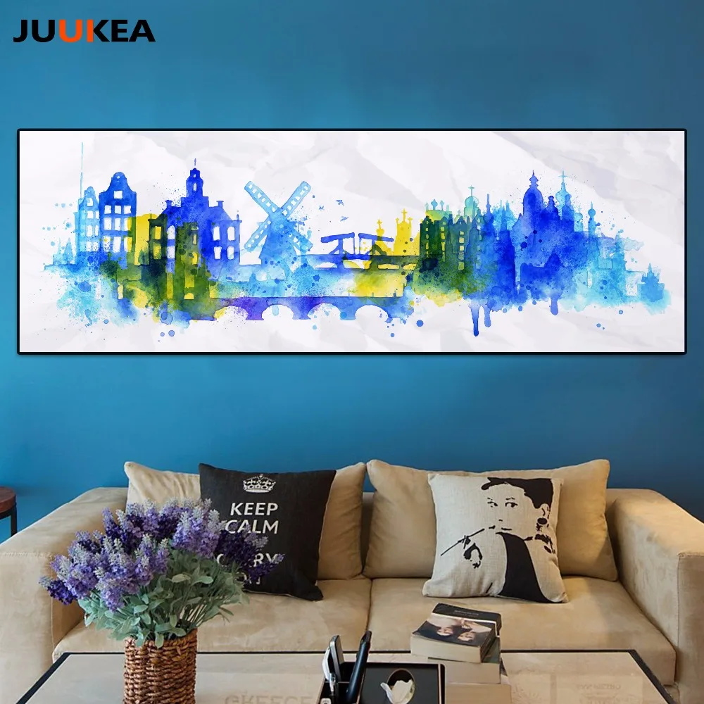 Акварель город холст Книги по искусству печати живопись плакат Амстердам