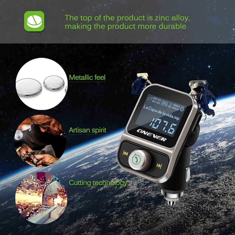 ONEVER fm-передатчик Беспроводной Bluetooth fm-модулятор громкой связи car kit ЖК-дисплей Радио аудио Автомобильный MP3-плеер 3.5 мм Aux Adatper FLAC