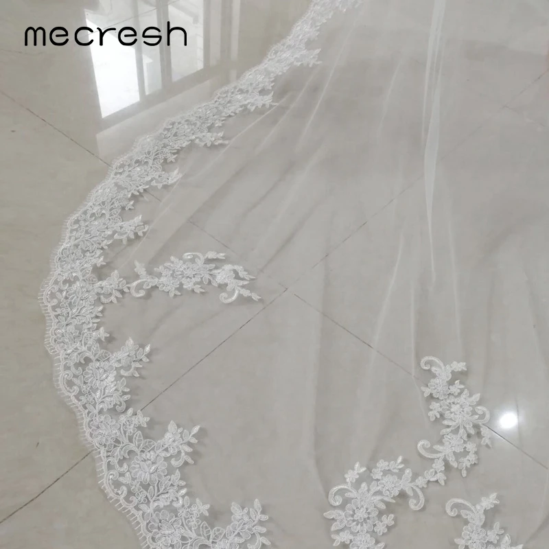 Фата свадебная Mecresh женская однослойная Тюлевая кружевная в пол для свадебной