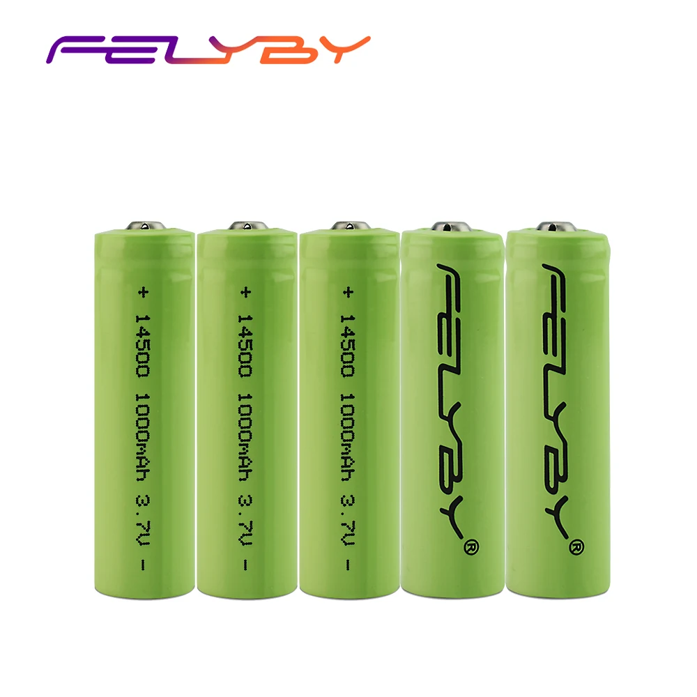 FELYBY 1 5 шт 3 7 V 1000mAh 14500 AA литий ионная аккумуляторная батарея с кнопками для камеры