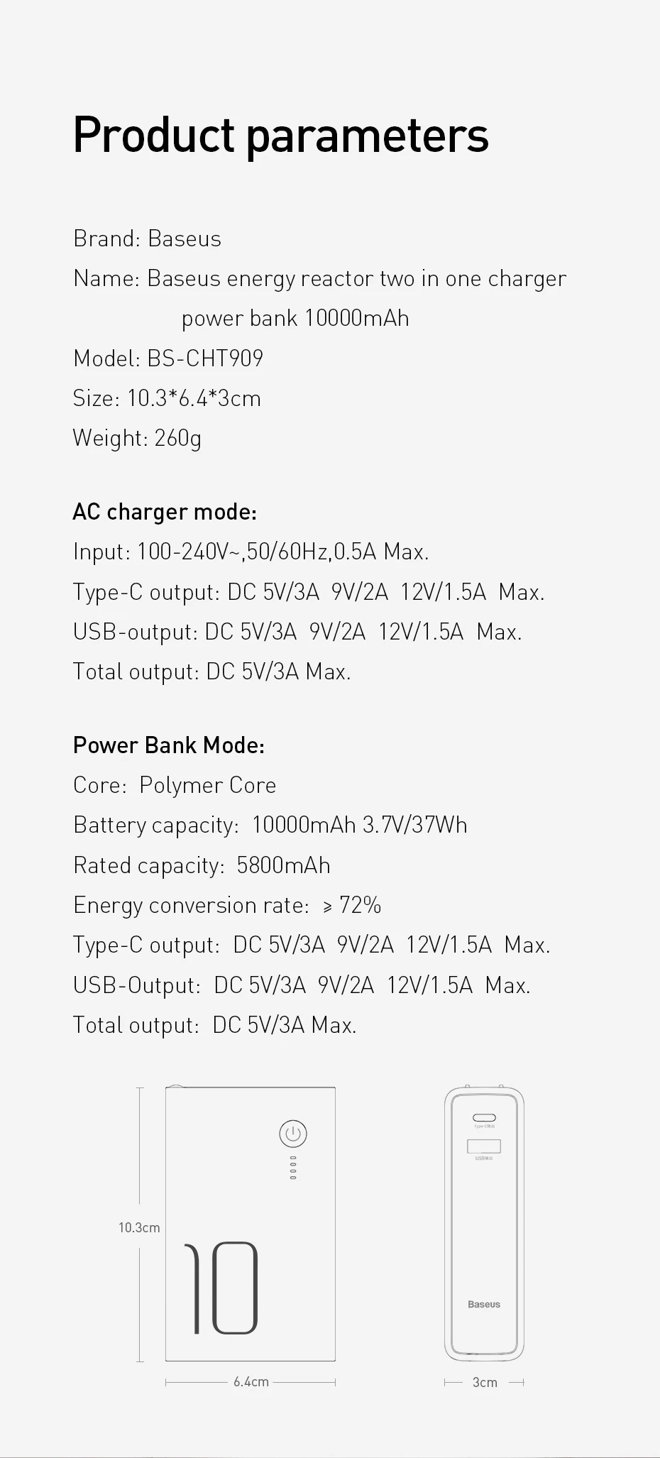 Baseus 10000 мАч USB зарядное устройство, внешний аккумулятор USB C PD, быстрая зарядка 3,0, внешний аккумулятор для iPhone 11, портативное Внешнее зарядное устройство
