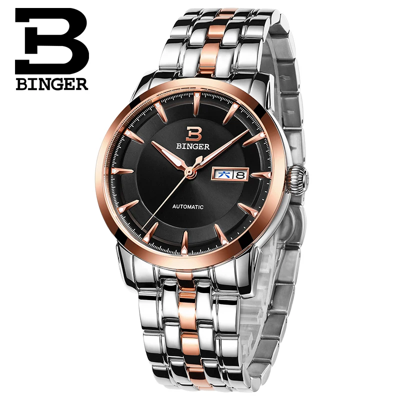 

Switzerland watches men luxury brand BINGER business Mechanical Wristwatches full stainless steel Auto Date B-5067M-7