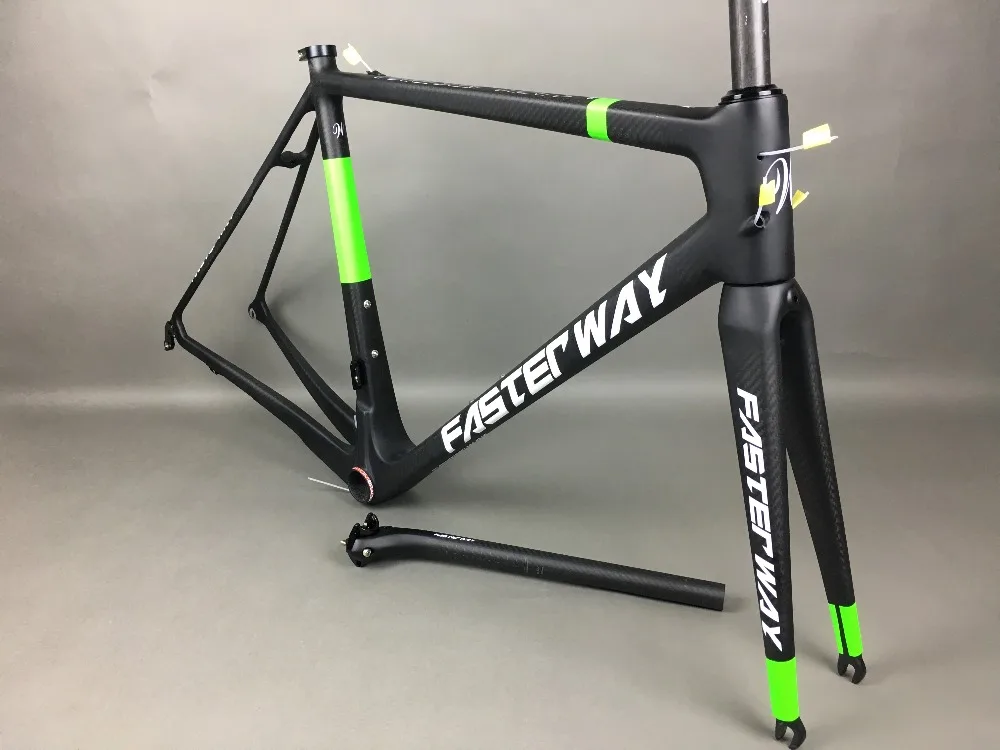 FASTERWAY PRO неоновый зеленый с белыми наклейками 3K переплетения карбоновая рама для