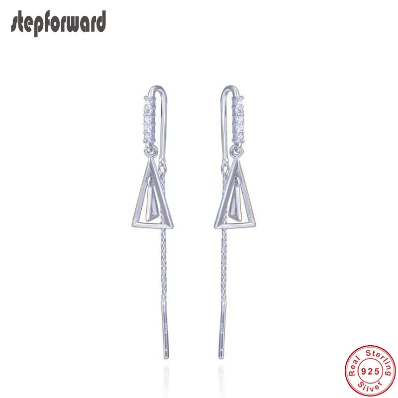 

Fashion Korean temperament micro paved zircon long hollow earrings 925 sterling silver triangle earrings