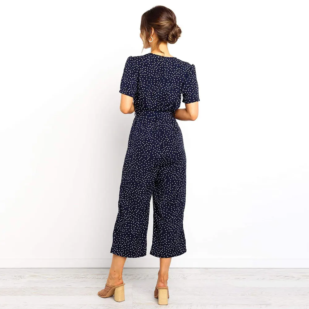 

WildPinky Women Rompers Summer Long Pants Elegant Woman Jumpsuits 2020 V-neck Sashes Polka Dot Plus Size Jumpsuit Overalls
