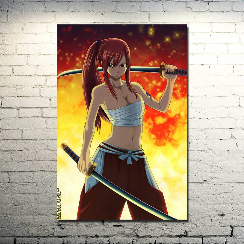 Плакат из шелковой ткани с рисунком аниме Сказочный хвост 13x20 24x36 дюймов Erza Scarlet