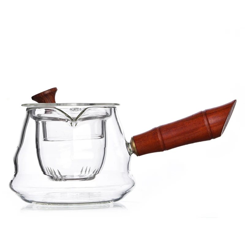

(Can Be Burned) 350ml/380ml Japanese Style Side Hand Grip Kettle Heat Resistant Transparent Glass Flower Teapots Kung Fu Tea Set
