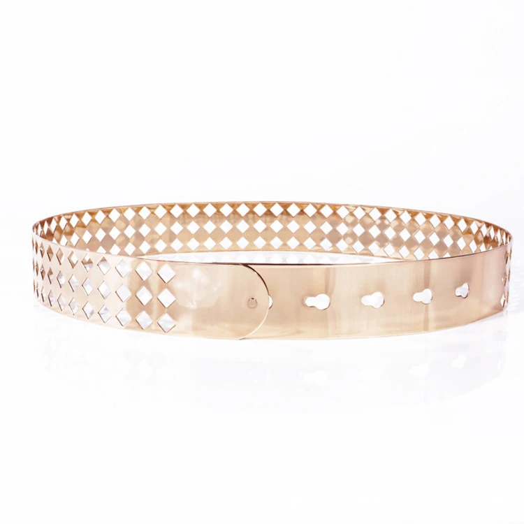 

Women Punk Full Metal Mirror skinny Waist Belt 2019 Metallic Gold Plate 3cm Wide Chains Lady ceinture sashes for dresses RT43