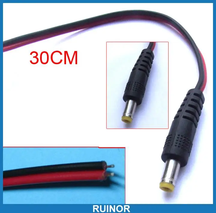 

50pcs 5.5mm x 2.1mm DC Power Plug Male Charger Connector Red Black Cable 30cm
