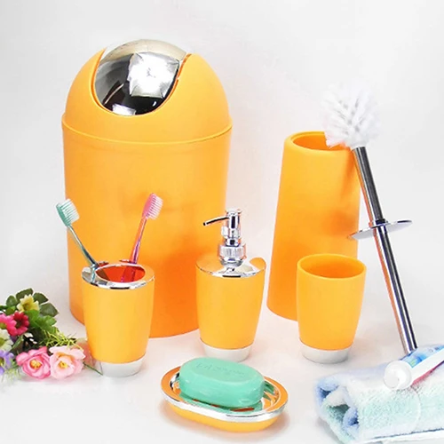 

6 Pcs Bathroom Accessory Bin Soap Dish Dispenser Tumbler Toothbrush Holder Set