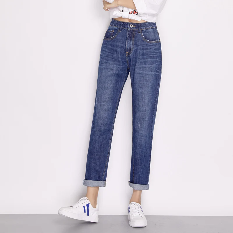 Женские Джинсы бойфренда LEIJIJEANS синие повседневные классические прямые джинсы с