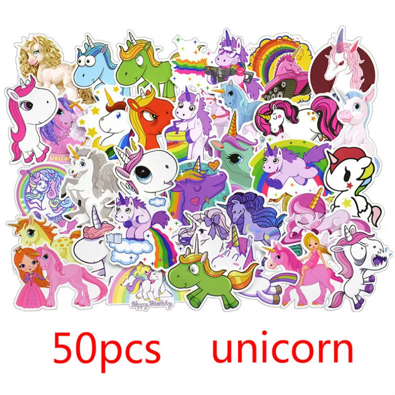 50 шт. не повторять Kawaii Единорог ПВХ стикер s Мультфильм тележка граффити бренд