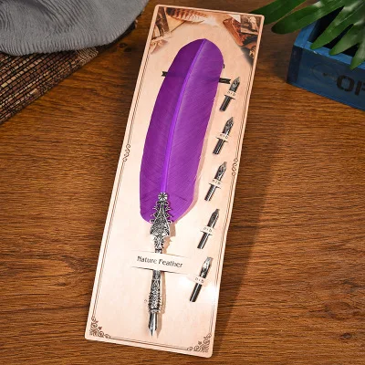 1 Набор перьевых ручек Chancery Quill, косые ручки+ 5 перьев, резные металлические ручки для причудливой каллиграфии, винтажная ручка