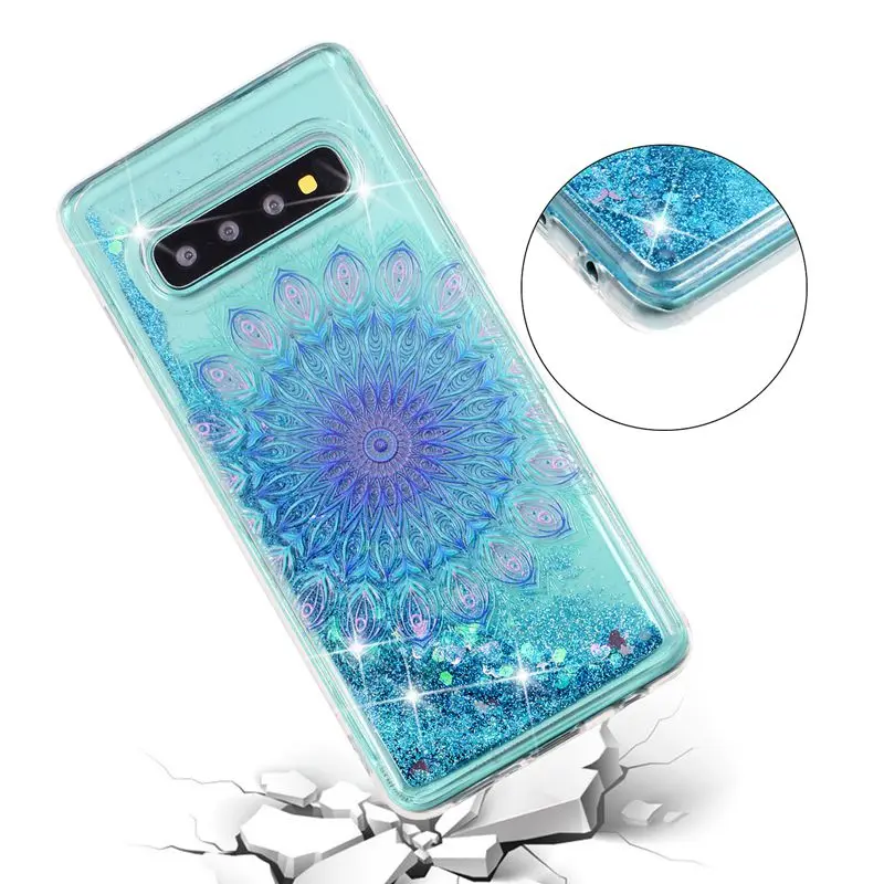 Phone Case For Samsung Galaxy S10 Plus Protective Shell Glitter Shine Quicksand Flowing Liquid Shockproof Back Cover Soft TPU |