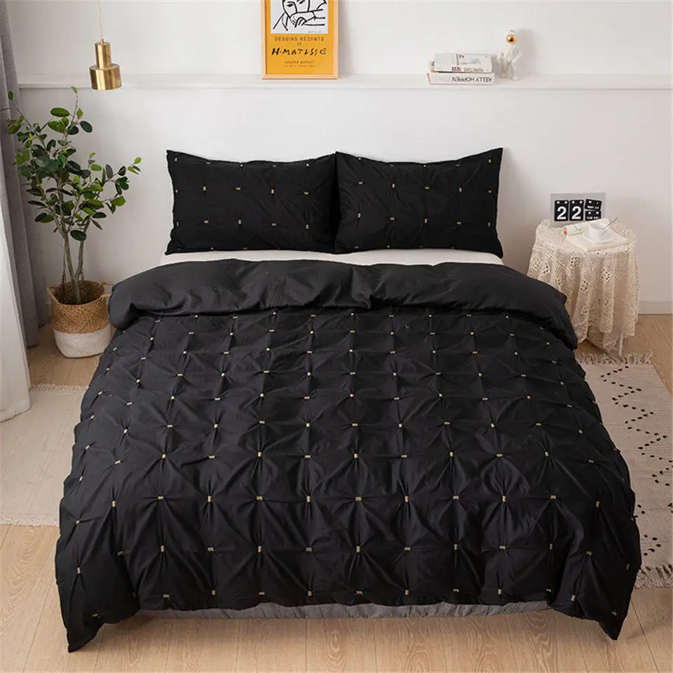 Black Twin Size Bedding Bed Linen Euro Set Plain Color Square Duvet Cover Set Queen Size Royal Palace Bed Covers luxury Black 5 Color - Цвет: Black