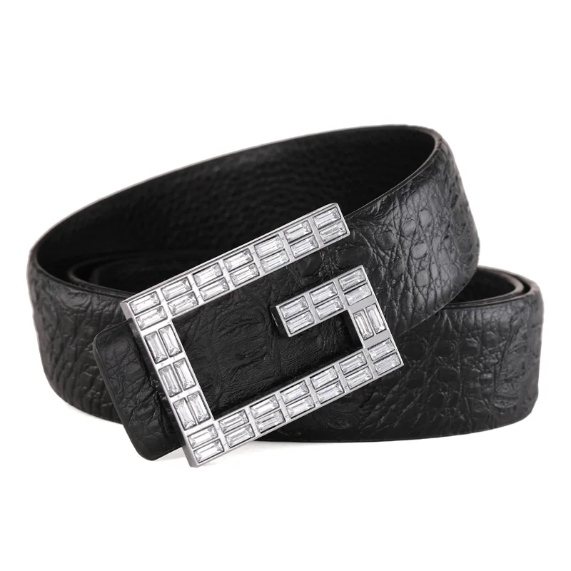 black silver Мужские Роскошные дизайнерские ремни от известного бренда, высококачественные мужские ремни из натуральной кожи с ремешком на талии, модные свадебные Ремни из крокодиловой кожи GG - Цвет: black silver