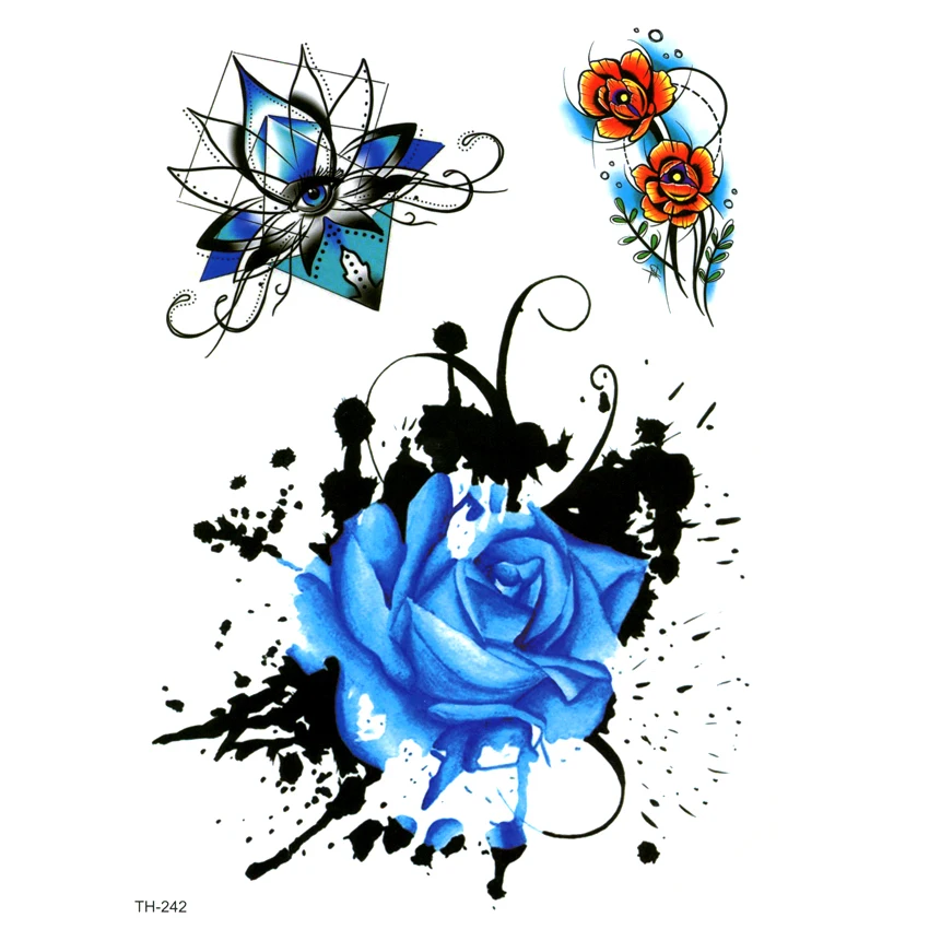 Синяя Роза Водонепроницаемая Временная тату наклейка красота цветок дети боди