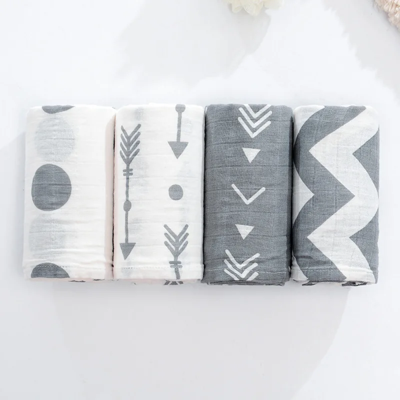 4pcs grey 110X105cm 3-4 шт./лот, 2 слоя, серая стрела, муслин, хлопок, много использования, пеленание, детское муслиновое одеяло, банное полотенце, Пеленальное Одеяло для новорожденных - Цвет: 4pcs grey 110X105cm
