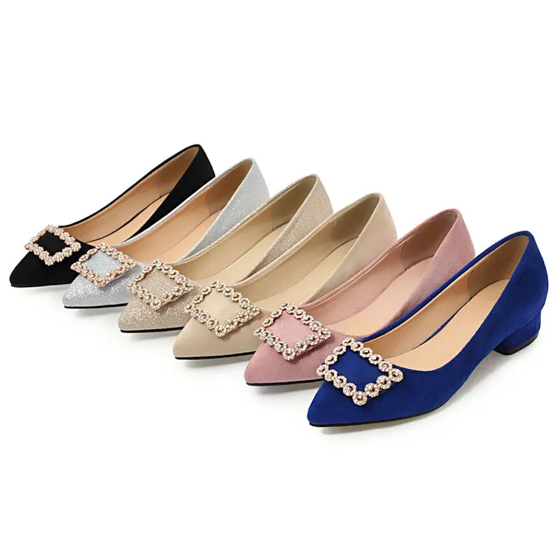 

Fanyuan 2018 new chunky low heels spring women pumps sexy pointed toe office lady Crystal Square buckle Girl shoes size 34-43