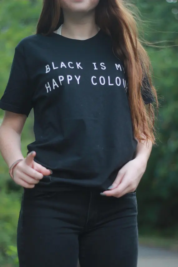 &quotЧерный мой счастливый Цвет&quot Tumblr блогер Instagram Happy Цвет рубашка Женская мода