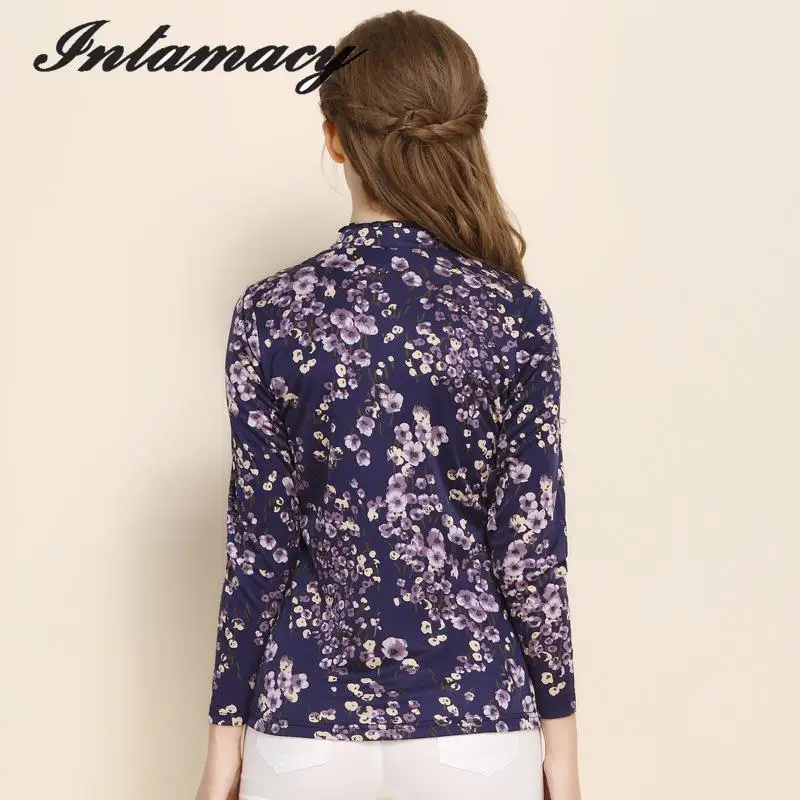 Женская шелковая блузка с длинными рукавами трикотажный воротник и принтом 100%