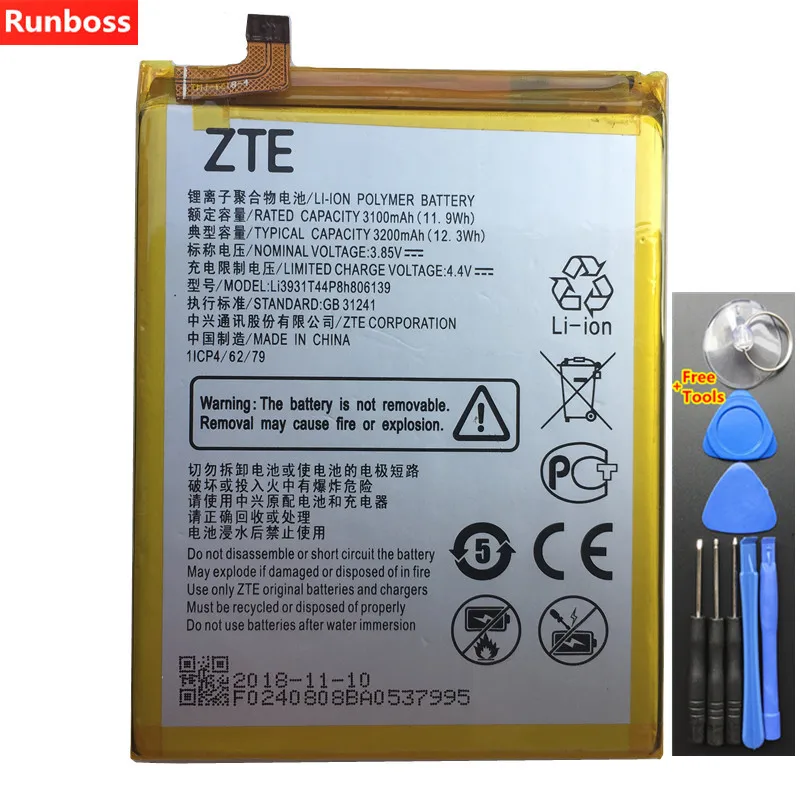Новый оригинальный аккумулятор 3200mAh Li3931T44P8h806139 для ZTE батареи мобильных телефонов