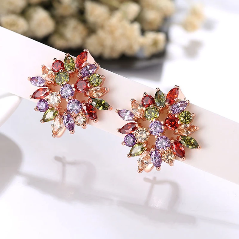 Гранат морганит Перидот Кристалл Циркон розовое золото серьги обруч Huggie M01-ER0291 |