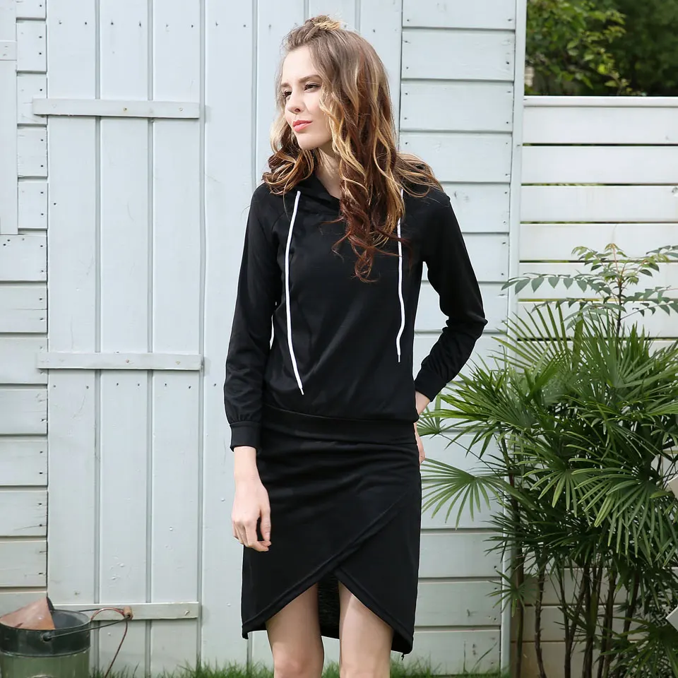 HEE HRAND/женские комплекты базовый с длинным рукавом капюшоном топы + мини юбки