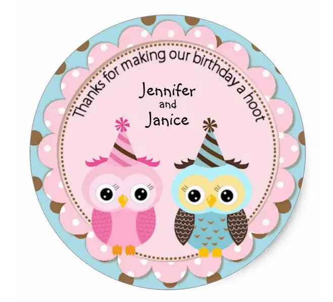 

1.5inch Twin Boy and Girl Owls Birthday Thank You Classic Round Sticker
