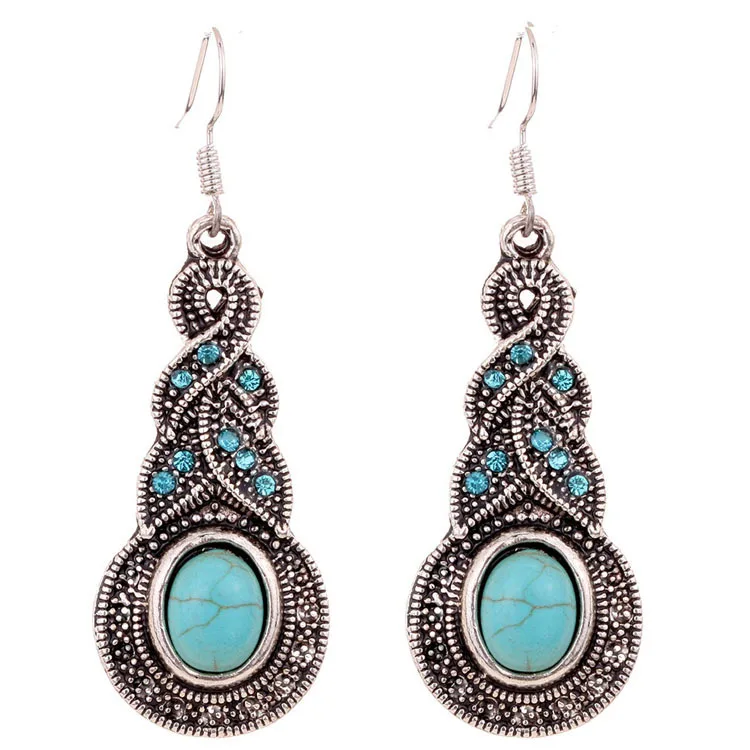 Ожерелье с подвеской и серьги в стиле ретро инкрустированные зеленым камнем