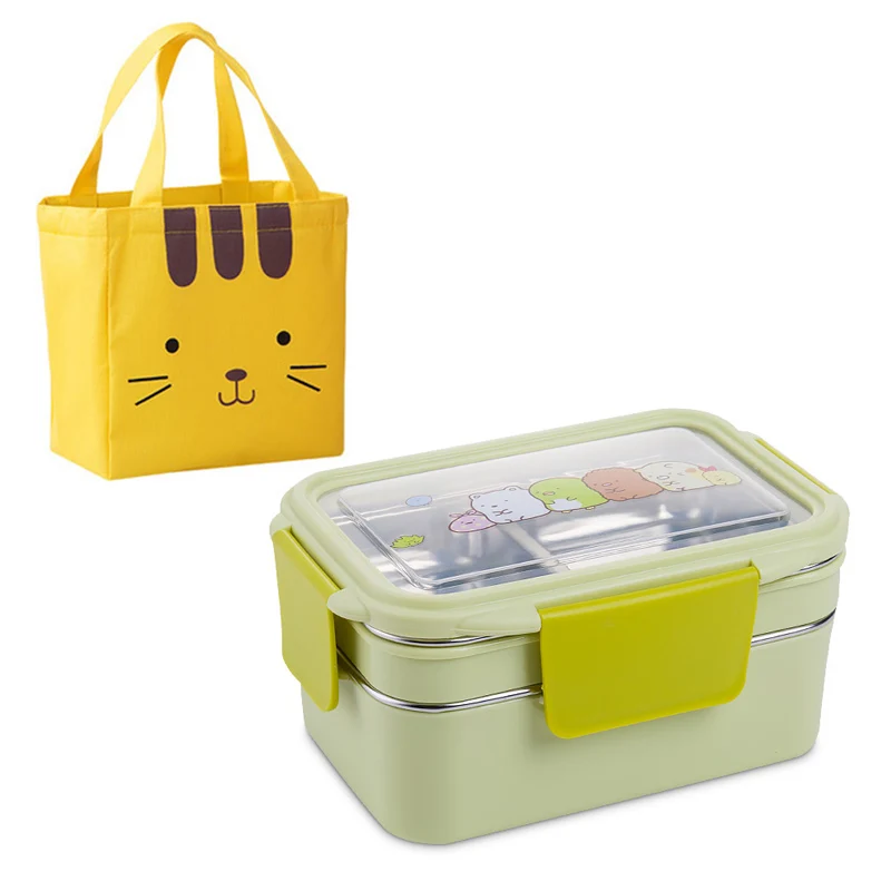 Green-Lunch Bag TUUTH мультяшный Ланч-бокс из нержавеющей стали двухслойный контейнер для еды портативный для детей для пикника для школьных Бенто-бокс - Цвет: Green-Lunch Bag