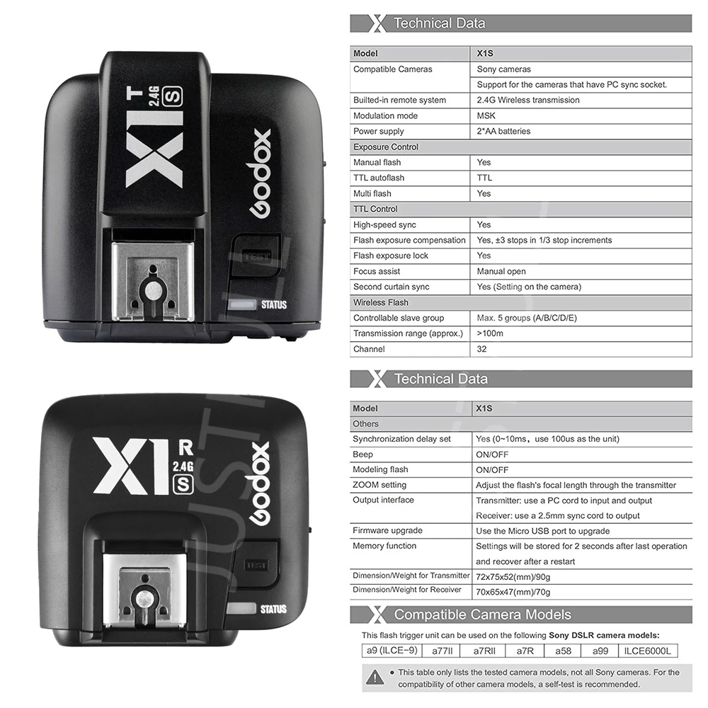 Godox X1S TTL 1/8000S 2.4G Wireless Flash Trigger Transmitter Receiver Transmitter For Sony A58 A7RII A7II A99 A7R A7S etc.
Godox X1S TTL 1/8000S 2.4G Wireless Flash Trigger Transmitter Receiver Transmitter For Sony A58 A7RII A7II A99 A7R A7S etc.