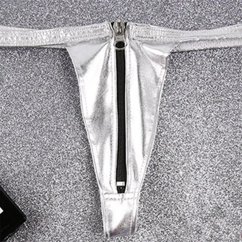 Woman Style Silver На молнии, открытая промежность, сексуальные стринги, ПВХ кожа, эротическое нижнее белье для женщин и мужчин, сексуальная одежда, с вырезами, Эротические трусики, Экзотические Стринги - Цвет: Woman Style Silver