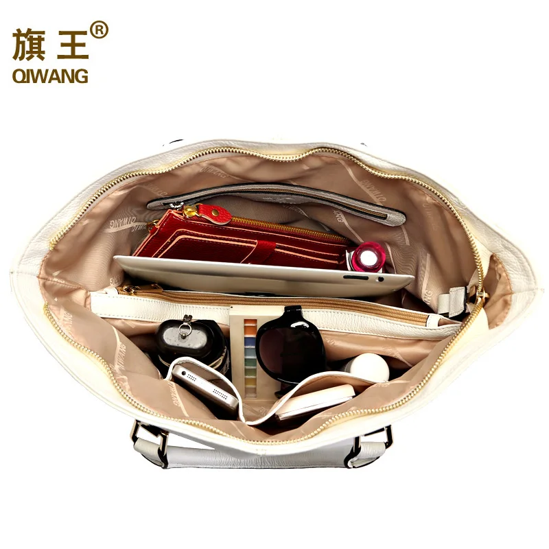Женская сумка Qiwang большая белая из натуральной кожи 2019|leather tote bag|genuine leather bagbrand bag |