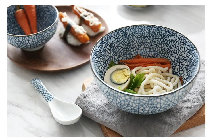 Японская классическая керамическая посуда, кухонная суповая лапша, рис, миска, 6 дюймов, 8 дюймов, большая чаша Ramen, ложка и чайная чашка, Ресторан