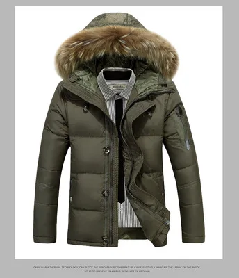 army green AYUNSUE, мужская белая куртка-пуховик на утином пуху, теплое зимнее пальто с меховым воротником, мужская куртка, парка с капюшоном, Hombre Casaco Masculino WXF305 - Цвет: army green