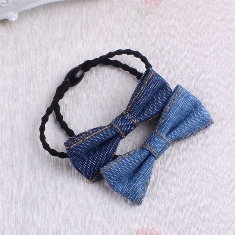 

2018 New Girls Double Knotted Bows Elastic Hair Ties Band Rope Denim Ponytail Holder Headband Women Hair Accessories